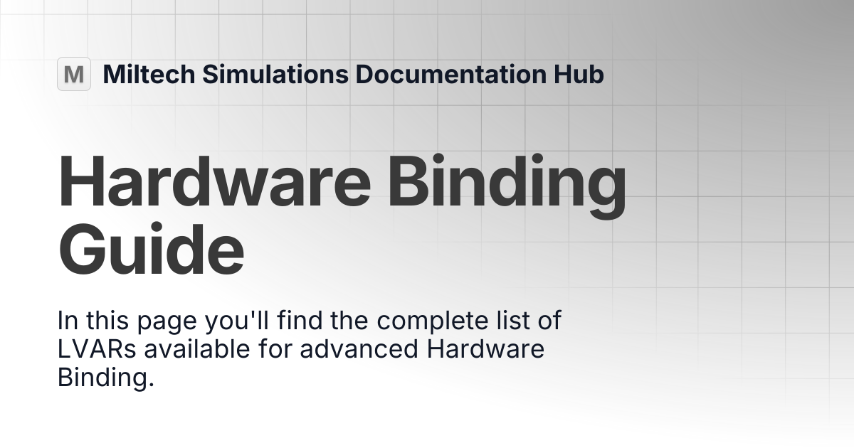 Hardware Binding Guide | Miltech Simulations MV-22B Tiltrotor | Miltech ...